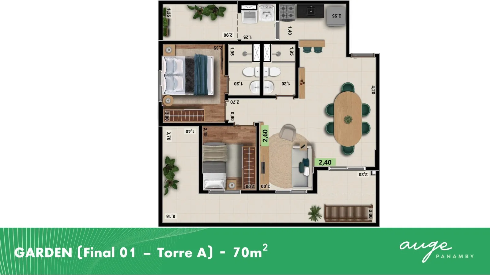 Planta Garden - Final 01 Torre A — 70 m²